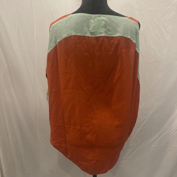 Line and dot silk blouse Color Block orange mint asymmetrical Blouse size s - Picture 5 of 7